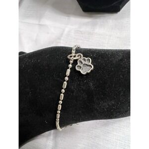 Sterling Silver 925 Paw Dangle Charm Beaded Bracelet Italy